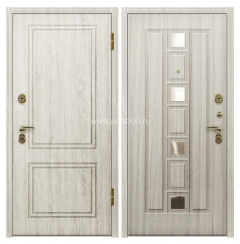 Дверь в квартиру металлическая МДФ с зеркалом белый ясень MDF-309