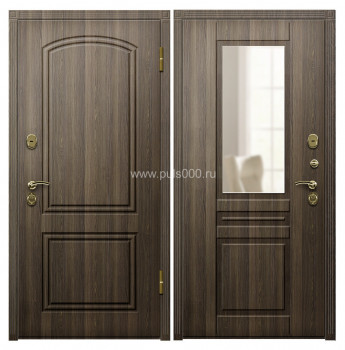 Входная дверь в квартиру металлическая МДФ с зеркалом орех MDF-310