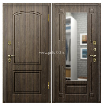 Дверь в квартиру металлическая МДФ с зеркалом орех MDF-311